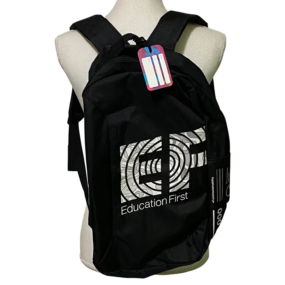 EF Education First Black Recycled Plastic Bottle Backpack Sustainable Daypack